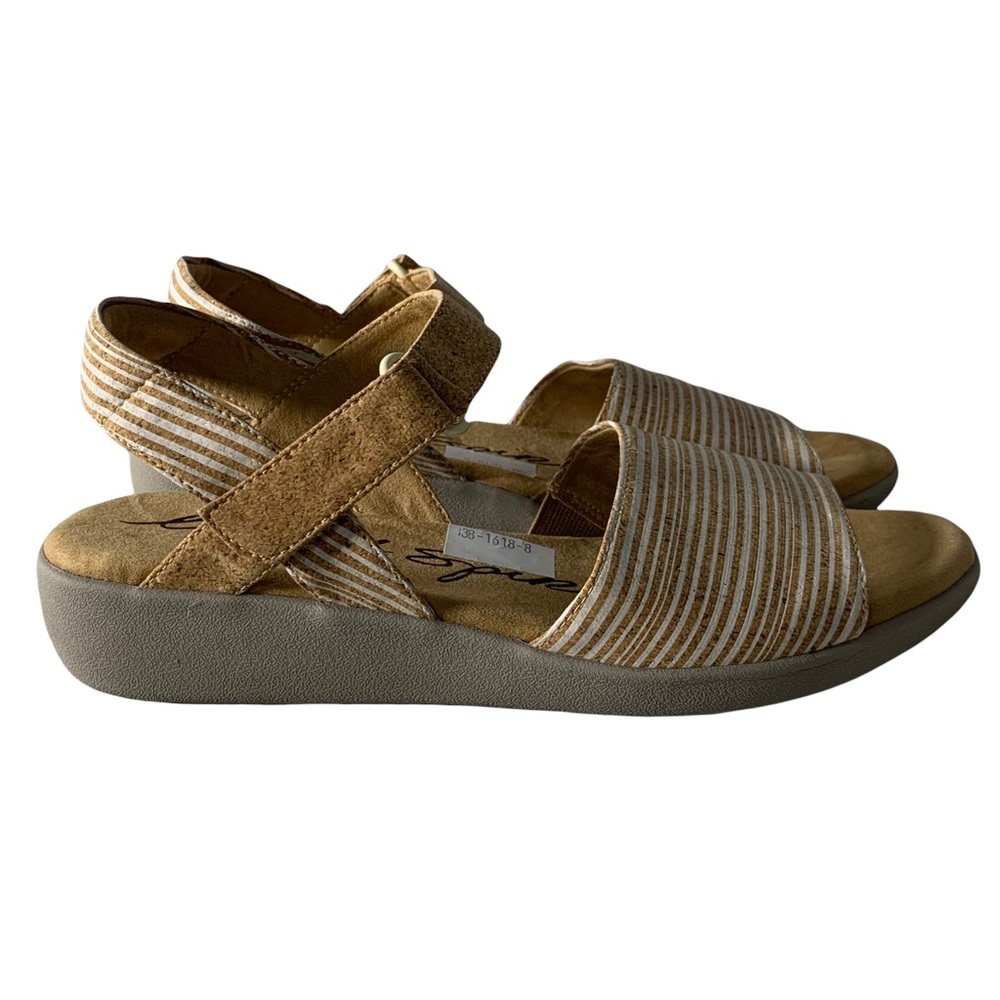 Easy Spirit Cork Striped Adjustable Ankle Strap Wedge Comfort Sandal